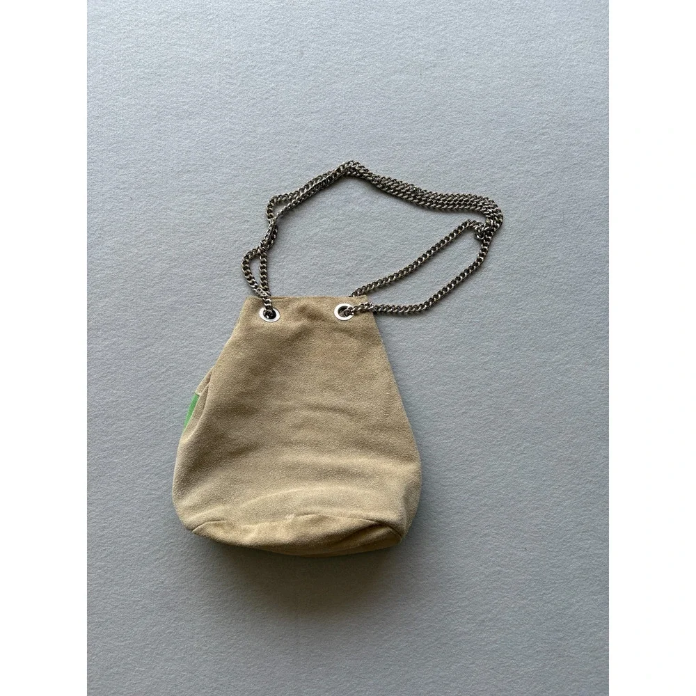Made in Italy Suede Leather Bucket Bag Colorblock Multi Green Boho Chain Strap